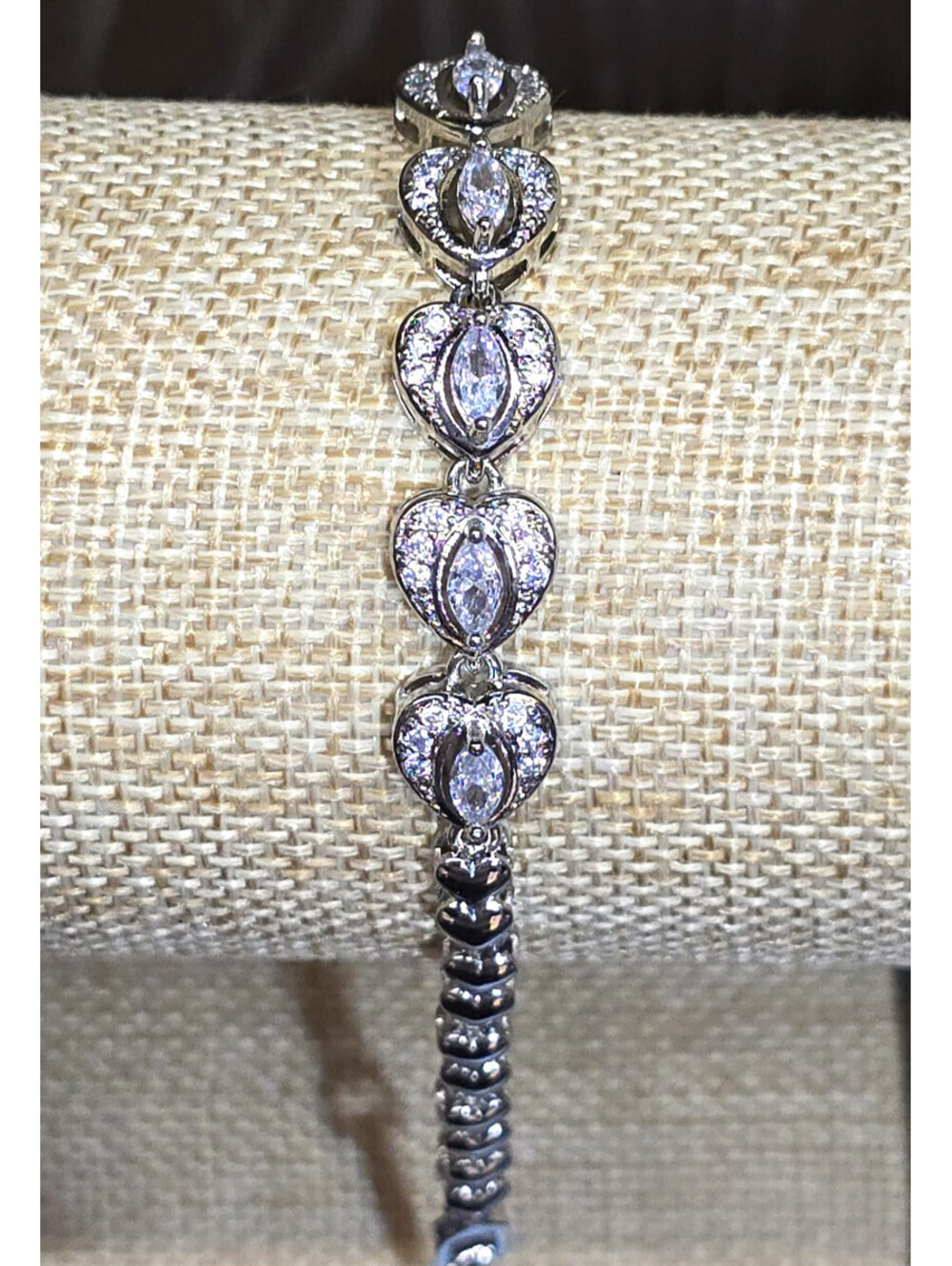 Heart Link Tennis Bracelet Rhodium Plated CZ